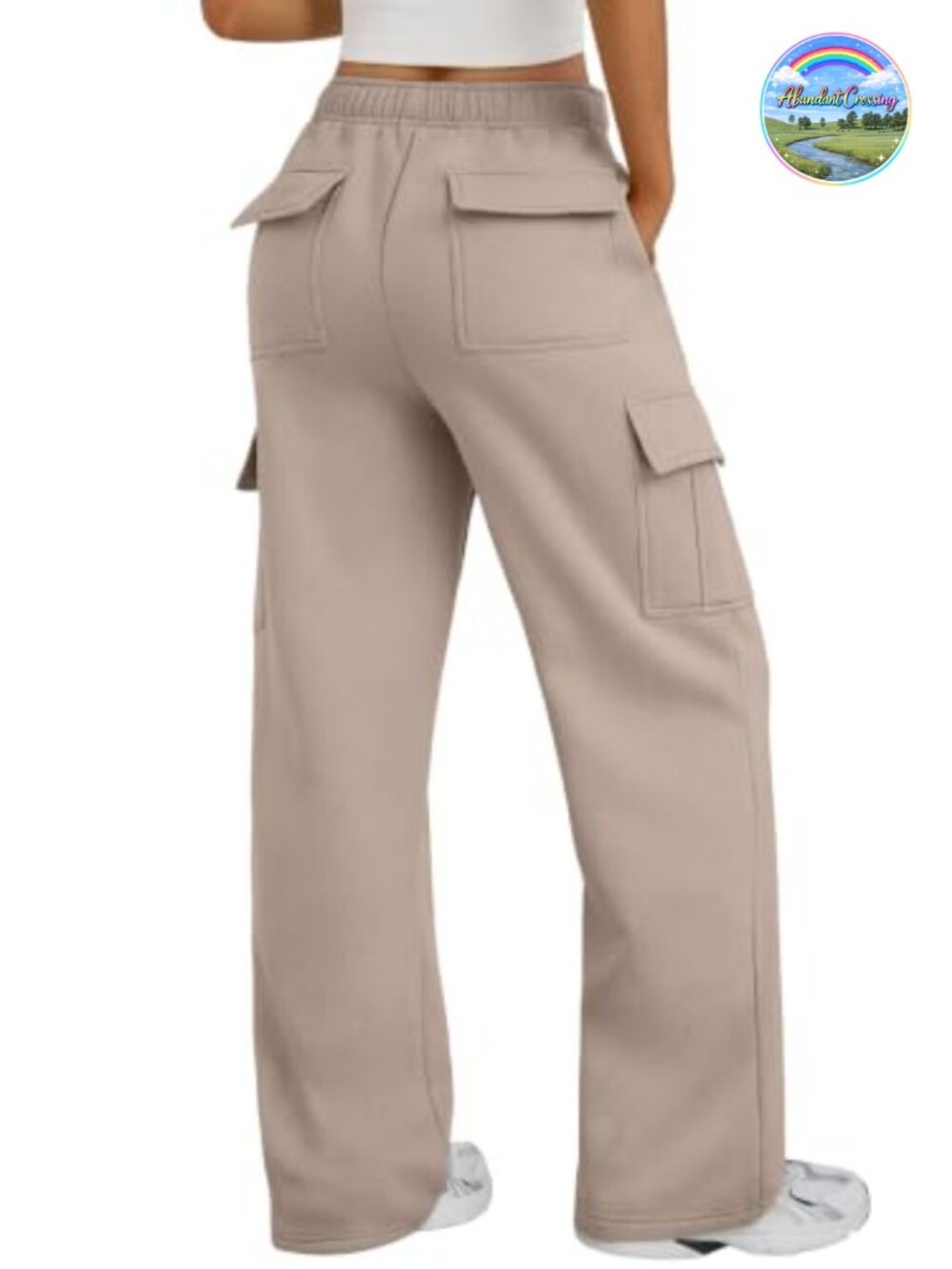 Wide Leg Cargo Sweatpants Women's Casual Pants with Pockets 6 Pocket Pull On